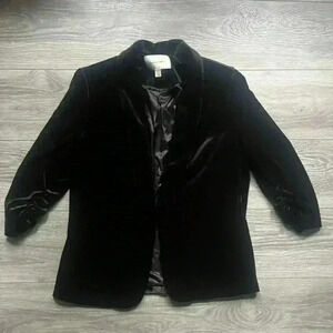 Autres Filles Velvet Velour Black Open Ruched 3/4 Sleeve Blazer Size M